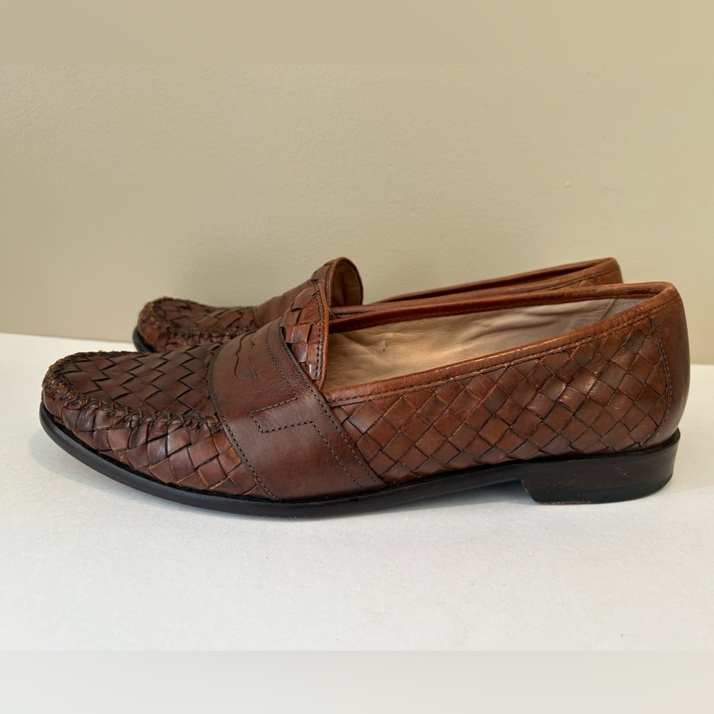 Vtg Cole Haan Brown Leather‎ Woven Loafers Size 10.5 M